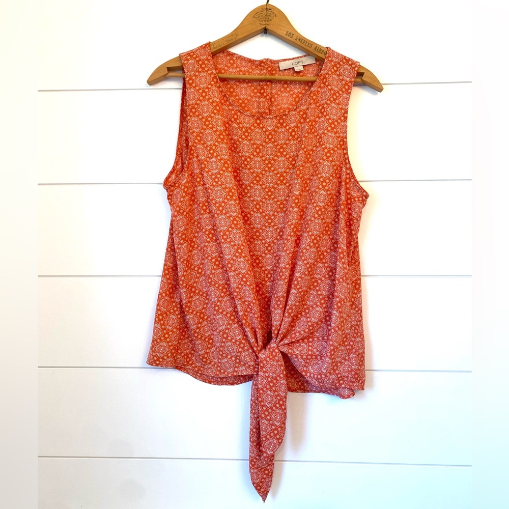 LOFT Orange Sleeveless Tie-Front Top (size medium)